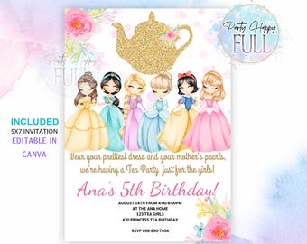 EDITABLE, EDITABLE, Tea Party Invitation, Princess Tea Party, Princess Birthday, Tea Invitation, Princess Party, Princess Invitation
