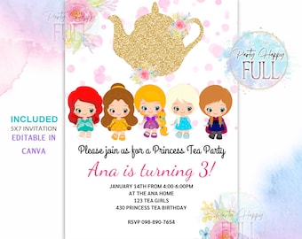 Little Princess Tea Party, Princess Tea Party, Princess Invitation, Tea Birthday, Princess Party, Princess Tea Invitation, Editable Invite