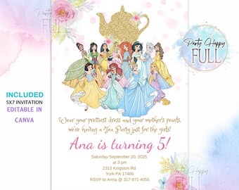 Princess Tea Party Invitation, Princess Tea, Par Tea, Princess Invitation, Princess Birthday, Frozen Tea Party, Princess Invite