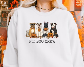 Halloween Pitbull Lover Sweatshirt, Cozy Pit Bull Mom Crew, Pit Boo Crew Sweatshirt, Cute Fall Sweatshirt, Pittie Themed Halloween Apparel