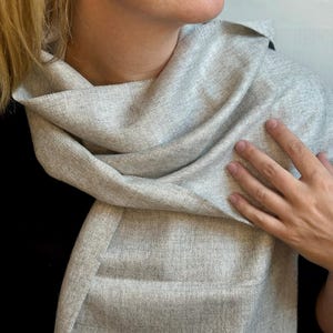 Light Grey Baby Alpaca Scarf - Luxury Soft Wool Shawl with Fringes, Handmade in Peru