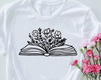 Floral Book Shirt , Aesthetic Reading Tee with Flowers Growing from Book, Literary Nature Graphic T-Shirt for Book Lovers, Gift Outfit
