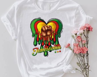 Juneteenth T-Shirt: Black Power Fist Heart, African American Freedom Day