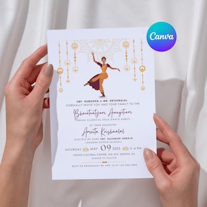 Arangetram Invitation Template: Modern Indian Dance Evite (Canva Editable Digital Download