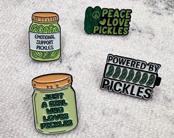 Funny Pickle Enamel Pins Set – Cute Mental Health Pin, Peace Love Pickles, Quirky Food Lapel Badges, Gift for Pickle Lovers