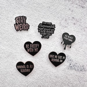 Edgy Heart - Shaped Enamel Pins with Bold Phrases for Unconventional Style Expression, Ideal for Adding Rebellious Flair to Accessories