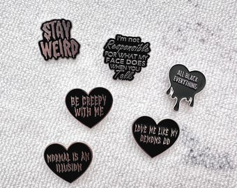 Edgy Heart - Shaped Enamel Pins with Bold Phrases for Unconventional Style Expression, Ideal for Adding Rebellious Flair to Accessories