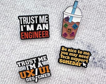 Funny Enamel Pins Set – Humorous Egineer Badge, Programmer Gift, Fun Gift for Tech Support, Office Joke Pins for Backpack, Jackets, Lanyards