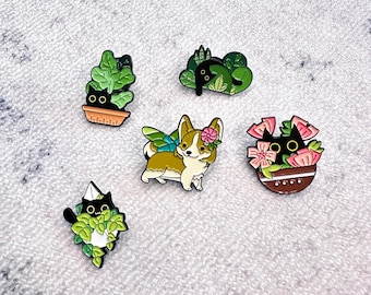 Épingles en émail pour chats, insigne de chat noir, broche corgi florale, accessoire pour les amoureux des animaux de compagnie
