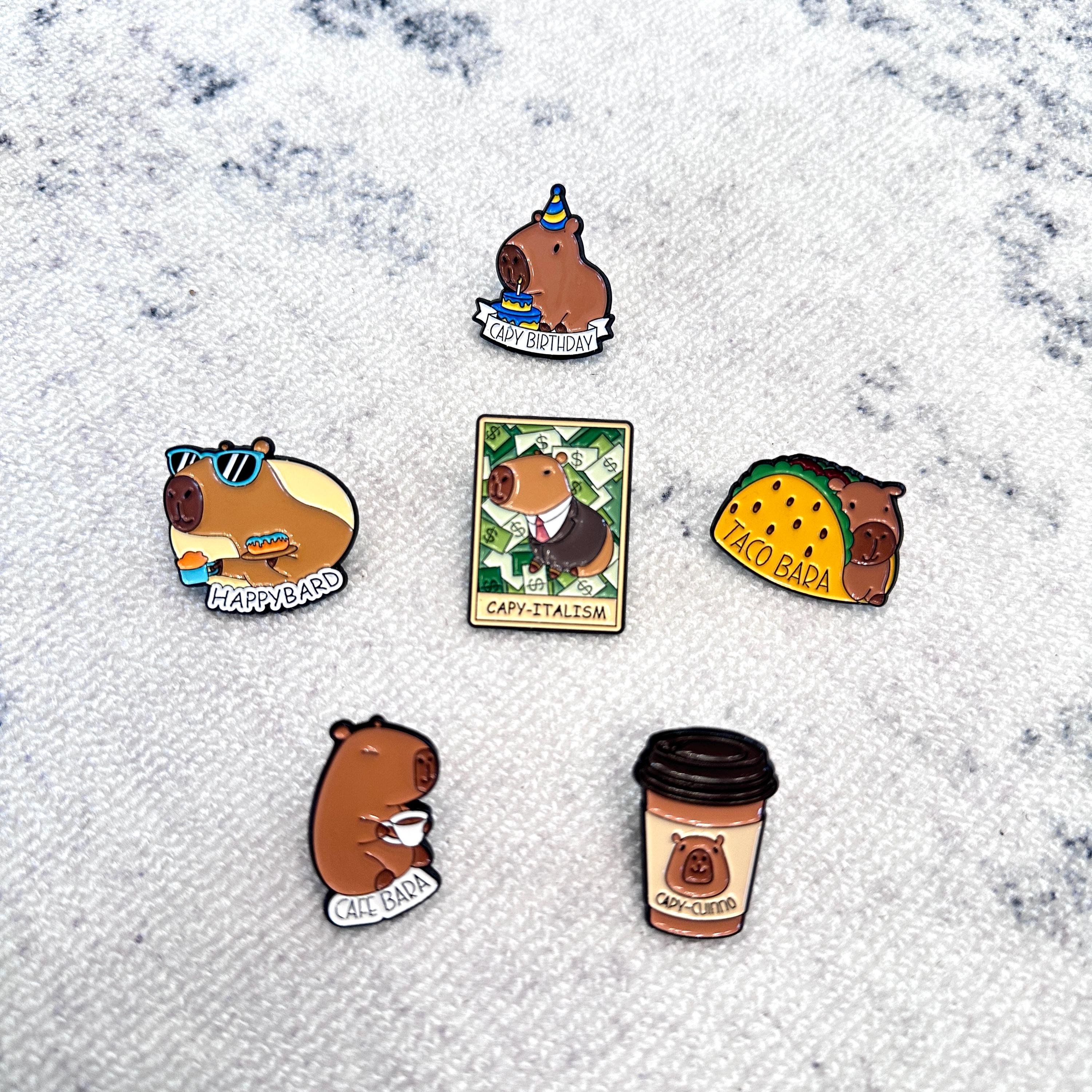 Cute Capybara Enamel Pins | Funny Animal Lapel Pin Set | Coffee, Taco ...