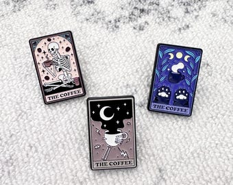 The Coffee Tarot Enamel Pins Witchy Badge for Coffee Lovers, Cat Lover Brooch