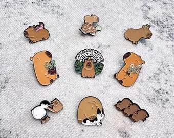 Adorable Capybara Enamel Pins Set with Various Charming Designs, Cute Animal Brooches for Capybara Lovers, Unique Lapel Pins