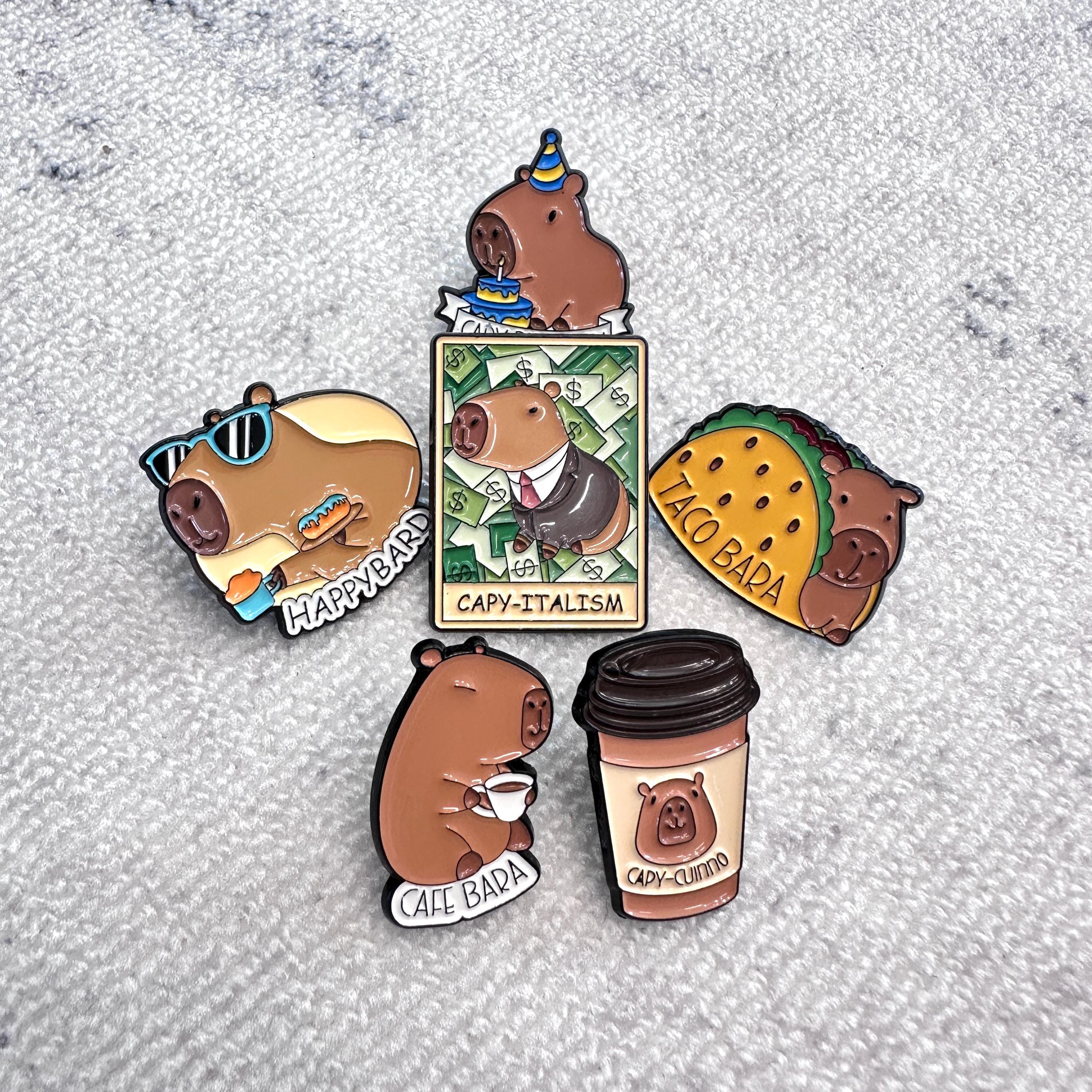 Cute Capybara Enamel Pins | Funny Animal Lapel Pin Set | Coffee, Taco ...