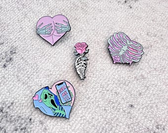 Call Me Scream Inspired Enamel Pins with Spooky and Romantic Pin Skull Heart Badges Girlie Halloween Gift for Her