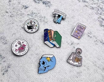 Skeleton & Book Pins for Book Lovers, Featuring Literary Designs and Spooky, Ideal for Adding a Touch of Charm to Jackets, Bags, and More
