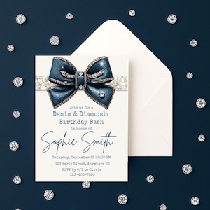 Denim & Diamonds Birthday Invitation: Western Glam Party, Canva Template (Digital Download