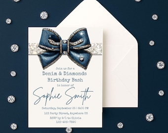Denim & Diamonds Birthday Invitation | Western Glam Party, Canva Template