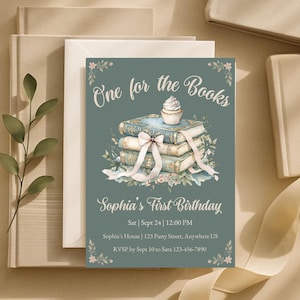 Vintage Storybook 1st Birthday Invitation: Editable Book Theme (Digital Download)