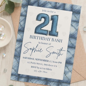 Denim and Diamonds 21st Birthday Invitation: Rustic Glam Party, Editable Template (Digital Download