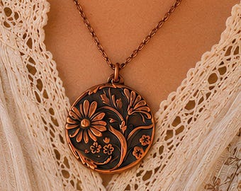 Copper Daisy Necklace Pendant Jewelry Gift Women Nature Enthusiast Gardener Birthday Present Handmade Flower Charm Botanical Design