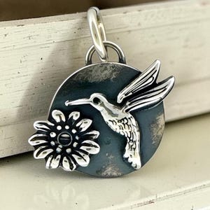 Handmade Silver Hummingbird Jewelry Maker Supply Component Artisan Bird Charm Pendant Nature Inspired Garden Theme Wildlife Piece finding