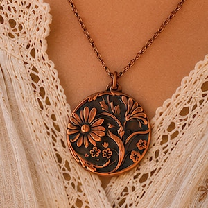 Copper Daisy Necklace Pendant Jewelry Gift Women Nature Enthusiast Gardener Birthday Present Handmade Flower Charm Botanical Design