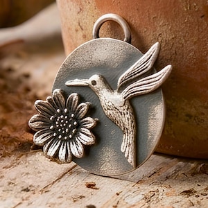 Handmade Silver Hummingbird Jewelry Maker Supply Component Artisan Bird Charm Pendant Nature Inspired Garden Theme Wildlife Piece finding