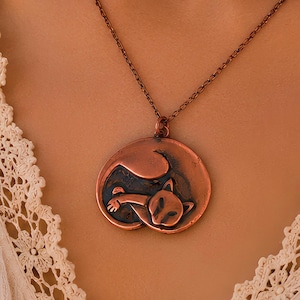 Real Copper Cat Necklace Pendant for Women Gift for Wife Birthday Present for Her Handmade Bohemian Jewelry Vintage Animal Necklace for Teen