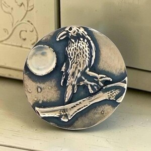 Raven Bracelet Clasp Jewelry Finding Component Making Supply Silver Button Handmade Closure Moonstone Bird Design Artisan Element closure