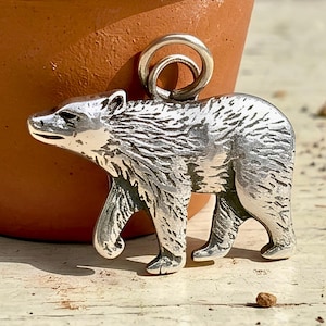 Argentium Sterling Silver Bear Charm Necklace Pendant Handmade jewelry Animal Lover Gift Bracelet Charm Silver Jewelry Making Supply
