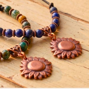 Real Copper Sunlower Necklace Boho Handmade Gift Birthday Women Statement Jewelry Artisan Crafted Vintage Style Nature Inspired Floral