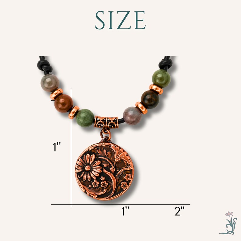 Copper Flower Necklace Handmade Gift Birthday Teen Women Jewelry Boho Pendant Statement Piece Artisan Crafted Daisy Charm Leather Cord image 11
