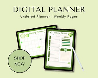 Kawaii Green Apple Planner Set: Daily, Weekly, Habit Tracker (PDF/PNG)
