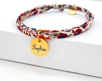 Bracelet personnalisé en cordon liberty, cadeau marraine, bijou personnalisé fille, cadeau anniversaire personnalisé, bracelet femme
