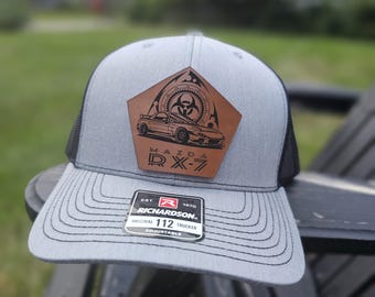 Mazda RX-7 Hat – Brown Leather Patch Cap, JDM Rotary Engine Snapback, Tuner Car Trucker Hat, Gift for Car Enthusiasts