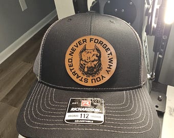 Motivational Hat – Brown Leather Patch Trucker Cap, Crisp Engraved Quote, Positive Message Snapback, Daily Mindset Streetwear