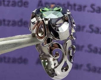 Mens Green Moissanite Ring top Quality 925 Sterling Silver Ring Handcrafted