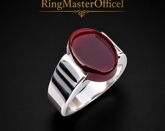 Brown Yemeni Aqeeq Men’s Ring – Handmade 925 Sterling Silver Gemstone Ring