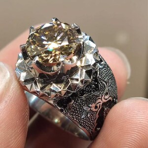 Natuurlijke gele moissanietring 925 sterlingzilveren handgemaakte edelsteenring
