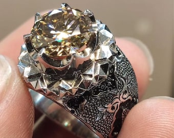 Natural  Yellow Moissanite Ring 925 Sterling Silver Handmade Gemstone Ring