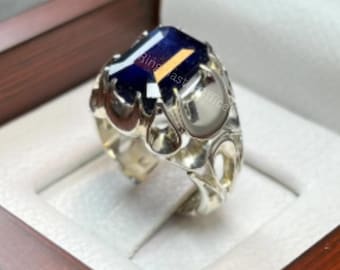 8 Carat Natural Deep Blue Sapphire Sterling Silver 925 Handmade Ring, Real nelam