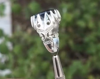 Handmade Sterling Silver Blue Sapphire Ring: Mens Full Finger Style