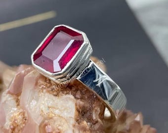 Natural Kashmiri Ruby Ring, Sterling Silver Statement Jewelry (2 Carat Oval Cut)