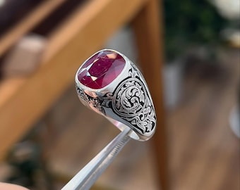 Handmade African Ruby Ring: Sterling Silver Mens Ring