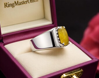 Natural Yellow Sapphire Pukhraj Handmade Ring 925 Sterling Silver Gemstone Ring