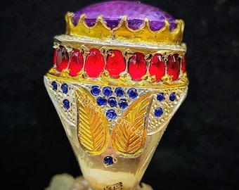 Handmade Amethyst Statement Ring: Sterling Silver & Gold Plated