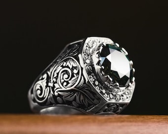 Mens Green Moissanite Ring top Quality 925 Sterling Silver Ring Handcrafted