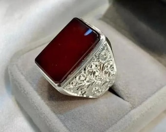 Brown Yemeni Aqeeq Men’s Ring – Handmade 925 Sterling Silver Gemstone Ring