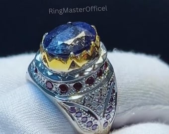 4 Carat Natural Deep Blue Sapphire Sterling Silver 925 Handmade Ring, Real nelam