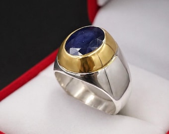 8 Carat Natural Deep Blue Sapphire Sterling Silver 925 Handmade Ring, Real nelam